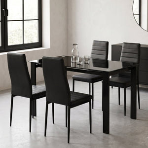 English Elm Elegant 5 Piece Dining Set with Tempered Glass Table and PU Leather Cushioned Chairs W241S00072