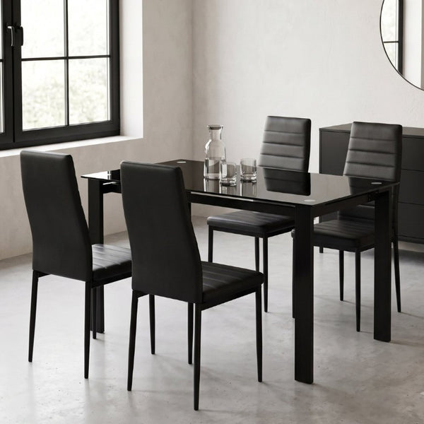 English Elm Elegant 5 Piece Dining Set with Tempered Glass Table and PU Leather Cushioned Chairs W241S00072