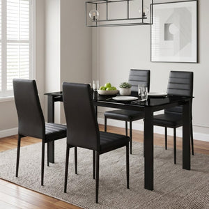English Elm Elegant 5 Piece Dining Set with Tempered Glass Table and PU Leather Cushioned Chairs W241S00072
