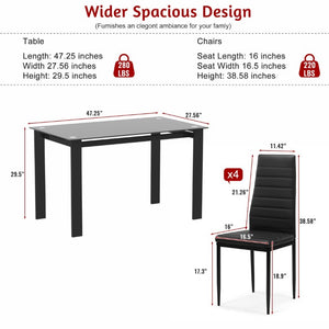 English Elm Elegant 5 Piece Dining Set with Tempered Glass Table and PU Leather Cushioned Chairs W241S00072