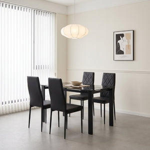 English Elm 52Modern Glass Top Dining Set Seats Four with PU Upholstered Chairs Matte Black Frame W241S00073