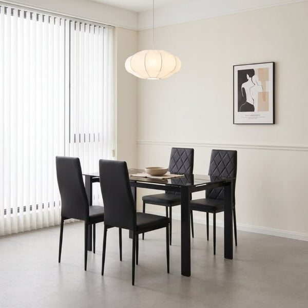 English Elm 52Modern Glass Top Dining Set Seats Four with PU Upholstered Chairs Matte Black Frame W241S00073