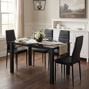 English Elm 52Tempered Glass Top Dining Set Seats Four with PU Leather Chairs Metal Frame W241S00074