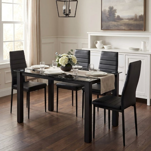 English Elm 52Tempered Glass Top Dining Set Seats Four with PU Leather Chairs Metal Frame W241S00074