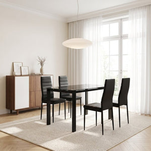 English Elm 52Tempered Glass Top Dining Set Seats Four with PU Leather Chairs Metal Frame W241S00074