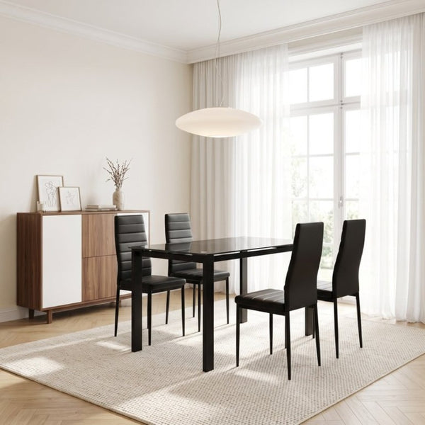 English Elm 52Tempered Glass Top Dining Set Seats Four with PU Leather Chairs Metal Frame W241S00074