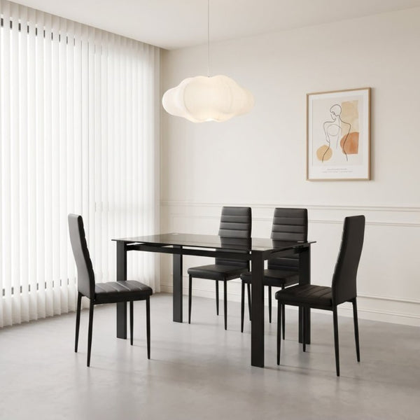 English Elm 52Tempered Glass Top Dining Set Seats Four with PU Leather Chairs Metal Frame W241S00074