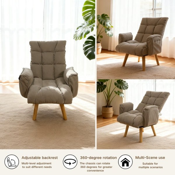 English Elm Rotatable, Lambswool Lounge Chair with Solid Wood Legs for Bedroom or Apartment W244P505750