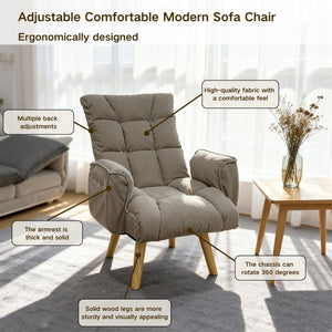 English Elm Rotatable, Lambswool Lounge Chair with Solid Wood Legs for Bedroom or Apartment W244P505750