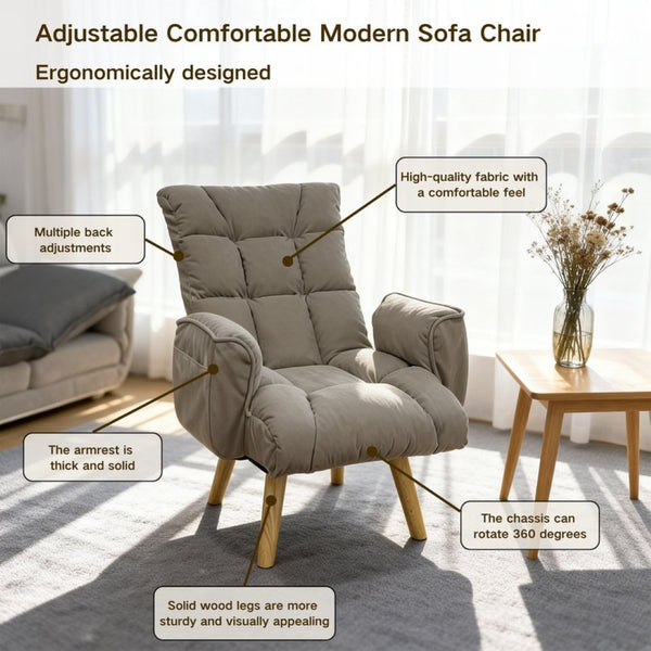 English Elm Rotatable, Lambswool Lounge Chair with Solid Wood Legs for Bedroom or Apartment W244P505750