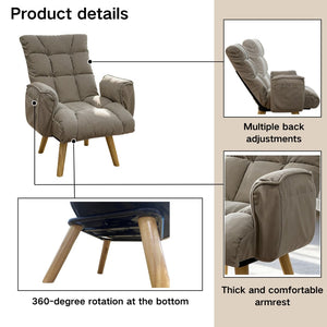 English Elm Rotatable, Lambswool Lounge Chair with Solid Wood Legs for Bedroom or Apartment W244P505750