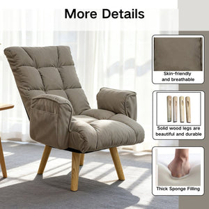 English Elm Rotatable, Lambswool Lounge Chair with Solid Wood Legs for Bedroom or Apartment W244P505750