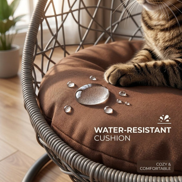 English Elm Cat Egg Chair Swing Bed with Wicker Style Stand and Washable Cushion for Pets W2500P283879