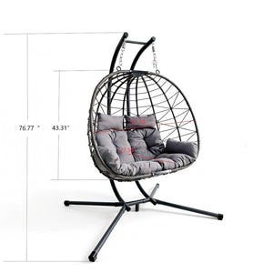 English Elm Foldable Outdoor Wicker Egg Chair with Stand Cushion and Weather Resistant Hdpe Frame Grey W2500P320403