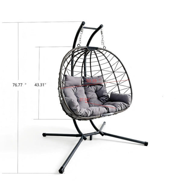English Elm Foldable Outdoor Wicker Egg Chair with Stand Cushion and Weather Resistant Hdpe Frame Grey W2500P320403
