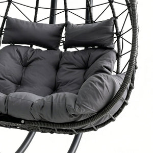 English Elm Foldable Outdoor Wicker Egg Chair with Stand Cushion and Weather Resistant Hdpe Frame Grey W2500P320403