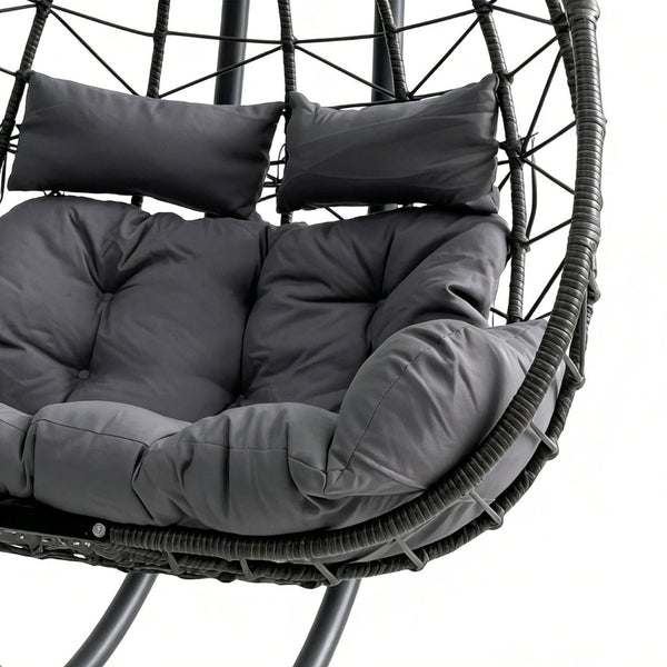 English Elm Foldable Outdoor Wicker Egg Chair with Stand Cushion and Weather Resistant Hdpe Frame Grey W2500P320403