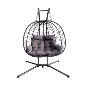 English Elm Foldable Outdoor Wicker Egg Chair with Stand Cushion and Weather Resistant Hdpe Frame Grey W2500P320403