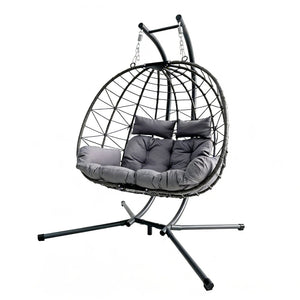 English Elm Foldable Outdoor Wicker Egg Chair with Stand Cushion and Weather Resistant Hdpe Frame Grey W2500P320403