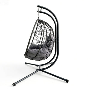 English Elm Foldable Outdoor Wicker Egg Chair with Stand Cushion and Weather Resistant Hdpe Frame Grey W2500P320403