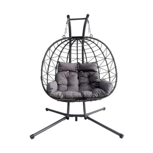 English Elm Foldable Outdoor Wicker Egg Chair with Stand Cushion and Weather Resistant Hdpe Frame Grey W2500P320403