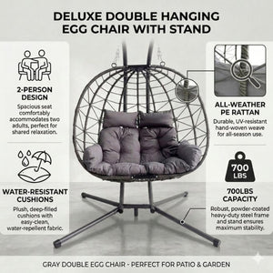 English Elm Foldable Outdoor Wicker Egg Chair with Stand Cushion and Weather Resistant Hdpe Frame Grey W2500P320403
