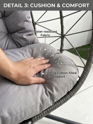 English Elm Foldable Outdoor Wicker Egg Chair with Stand Cushion and Weather Resistant Hdpe Frame Grey W2500P320403