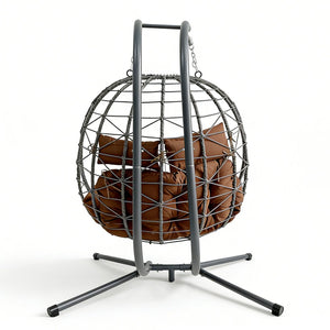 English Elm Foldable Outdoor Wicker Egg Chair with Stand Cushion and Weather Resistant Hdpe Frame Brown W2500P320405