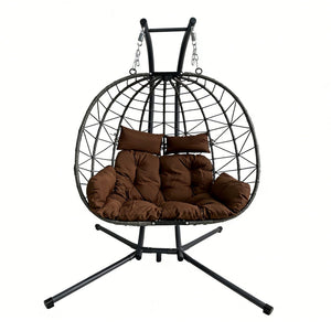 English Elm Foldable Outdoor Wicker Egg Chair with Stand Cushion and Weather Resistant Hdpe Frame Brown W2500P320405