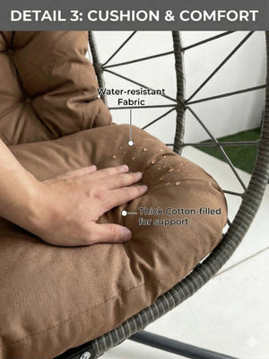 English Elm Foldable Outdoor Wicker Egg Chair with Stand Cushion and Weather Resistant Hdpe Frame Brown W2500P320405