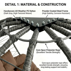 English Elm Foldable Outdoor Wicker Egg Chair with Stand Cushion and Weather Resistant Hdpe Frame Brown W2500P320405