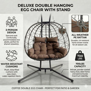 English Elm Foldable Outdoor Wicker Egg Chair with Stand Cushion and Weather Resistant Hdpe Frame Brown W2500P320405