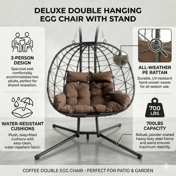 English Elm Foldable Outdoor Wicker Egg Chair with Stand Cushion and Weather Resistant Hdpe Frame Brown W2500P320405