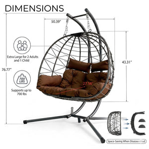 English Elm Foldable Outdoor Wicker Egg Chair with Stand Cushion and Weather Resistant Hdpe Frame Brown W2500P320405