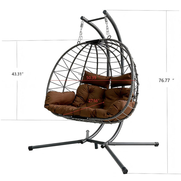 English Elm Foldable Outdoor Wicker Egg Chair with Stand Cushion and Weather Resistant Hdpe Frame Brown W2500P320405