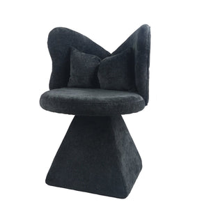 English Elm Vanity Swivel Accent Chair Butterfly Back Chenille Velvet Upholstered for Bedroom or Dining Black W2500P366866