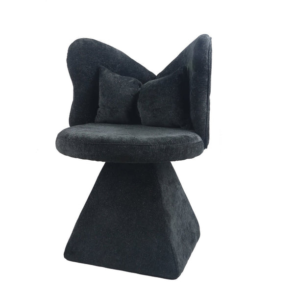 English Elm Vanity Swivel Accent Chair Butterfly Back Chenille Velvet Upholstered for Bedroom or Dining Black W2500P366866
