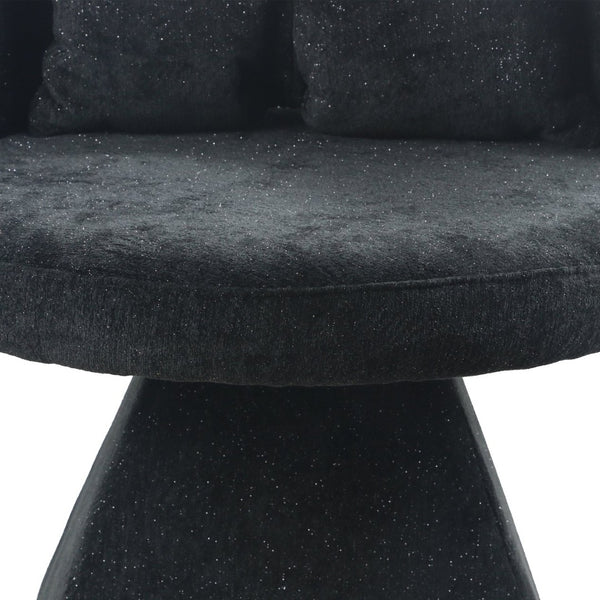 English Elm Vanity Swivel Accent Chair Butterfly Back Chenille Velvet Upholstered for Bedroom or Dining Black W2500P366866
