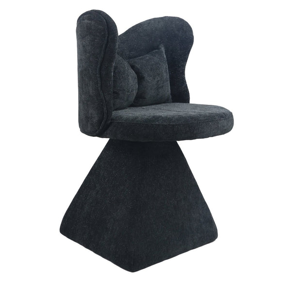 English Elm Vanity Swivel Accent Chair Butterfly Back Chenille Velvet Upholstered for Bedroom or Dining Black W2500P366866