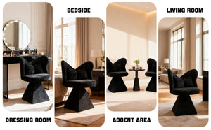 English Elm Vanity Swivel Accent Chair Butterfly Back Chenille Velvet Upholstered for Bedroom or Dining Black W2500P366866