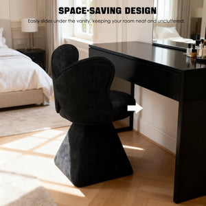 English Elm Vanity Swivel Accent Chair Butterfly Back Chenille Velvet Upholstered for Bedroom or Dining Black W2500P366866