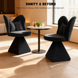 English Elm Vanity Swivel Accent Chair Butterfly Back Chenille Velvet Upholstered for Bedroom or Dining Black W2500P366866