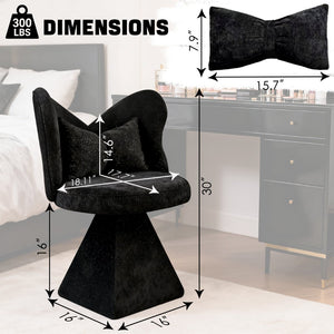 English Elm Vanity Swivel Accent Chair Butterfly Back Chenille Velvet Upholstered for Bedroom or Dining Black W2500P366866