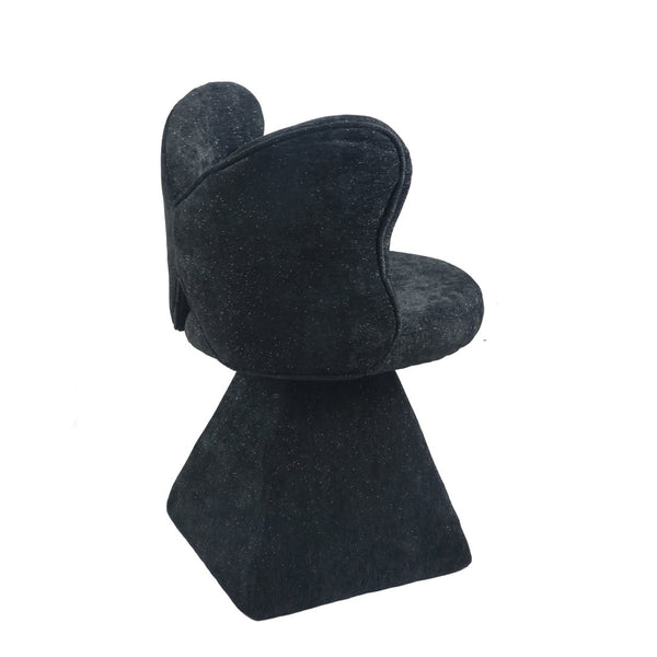 English Elm Vanity Swivel Accent Chair Butterfly Back Chenille Velvet Upholstered for Bedroom or Dining Black W2500P366866