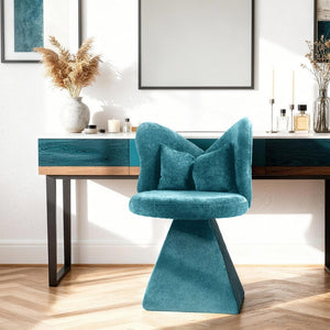 English Elm Vanity Swivel Accent Chair Butterfly Back Chenille Velvet Upholstered for Bedroom or Dining Blue W2500P366917