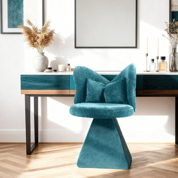 English Elm Vanity Swivel Accent Chair Butterfly Back Chenille Velvet Upholstered for Bedroom or Dining Blue W2500P366917
