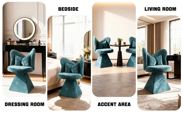 English Elm Vanity Swivel Accent Chair Butterfly Back Chenille Velvet Upholstered for Bedroom or Dining Blue W2500P366917