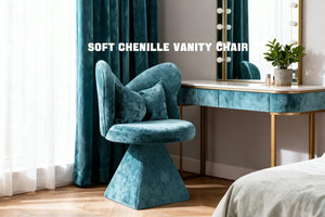 English Elm Vanity Swivel Accent Chair Butterfly Back Chenille Velvet Upholstered for Bedroom or Dining Blue W2500P366917