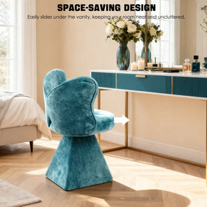 English Elm Vanity Swivel Accent Chair Butterfly Back Chenille Velvet Upholstered for Bedroom or Dining Blue W2500P366917