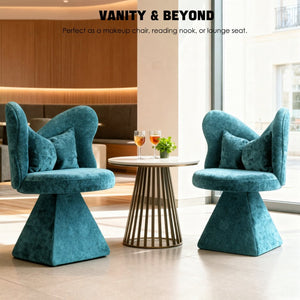 English Elm Vanity Swivel Accent Chair Butterfly Back Chenille Velvet Upholstered for Bedroom or Dining Blue W2500P366917